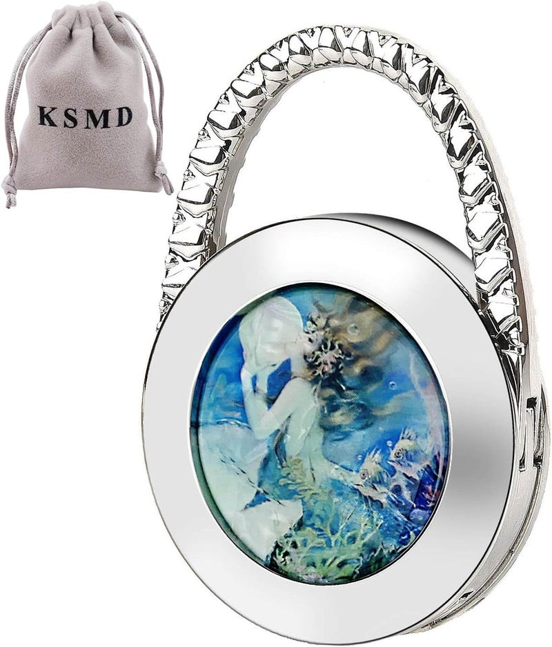 KSMD Purse Hooks for Table and Bars,Portable Purse Hanger Organizers Hooks Handbag Holder Pocketbook Holder Bag Storage for Desk Bag Hook,Foldable Folding Table Hook Hanger (Mermaid) - Image 1
